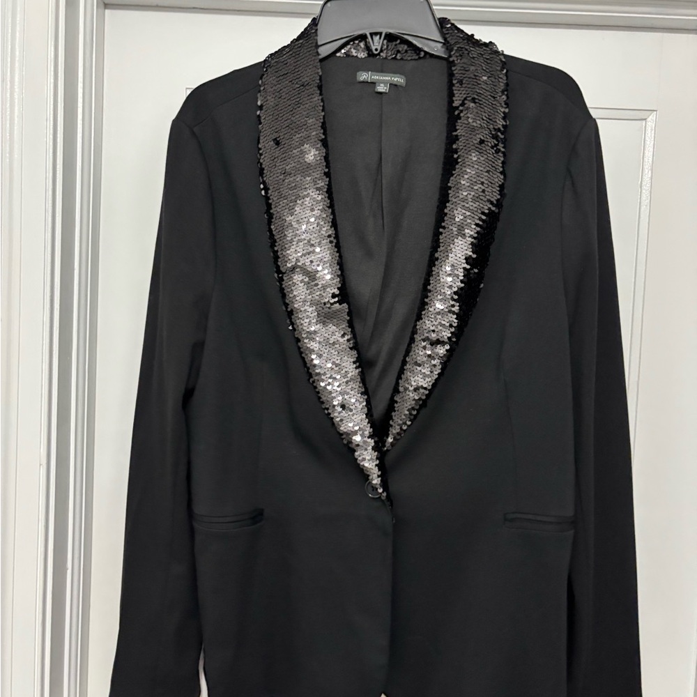 Adrianna Papell Black Blazer with Silver Sequin Trim